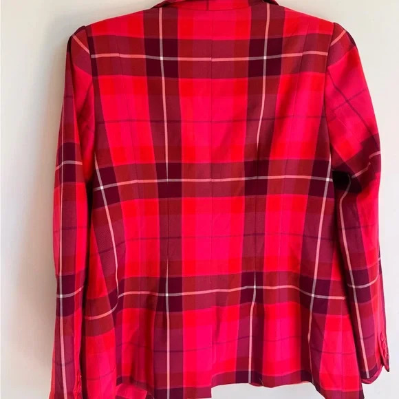 Trina Turk Pink and Red Blazer Structured Plaid Jacket 6 - Picture 7 of 7